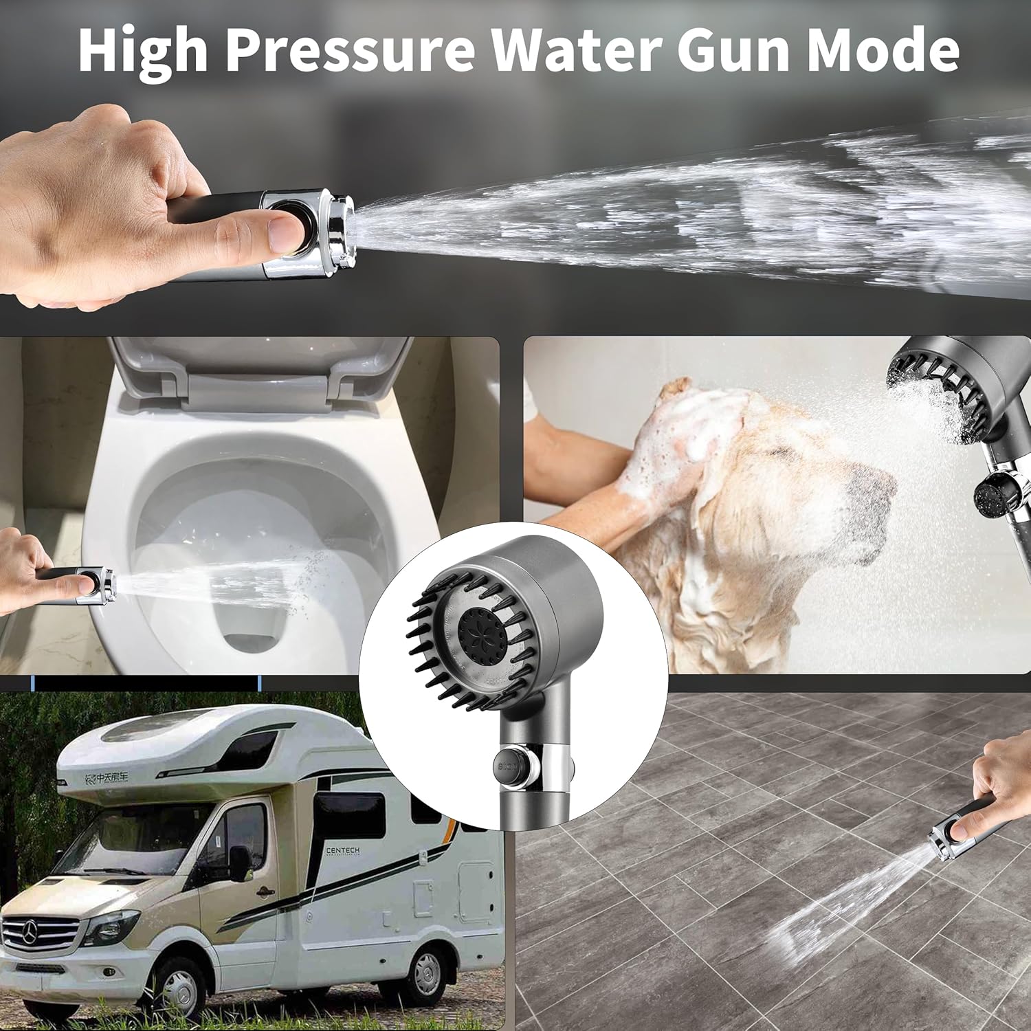 High Pressure Handheld Filter Shower Head with On/Off Switch and 5 FT Hose for RVs, Campers, Motorhomes