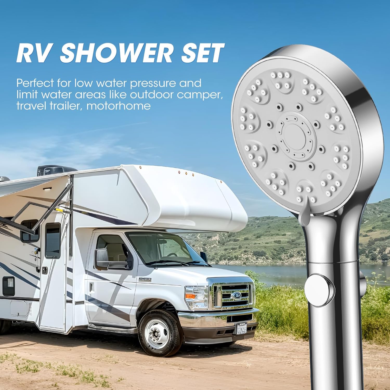 7 - Mode High - Pressure RV Shower Head with Switch – Handheld for Campers & Motorhomes - THEONESHOWER