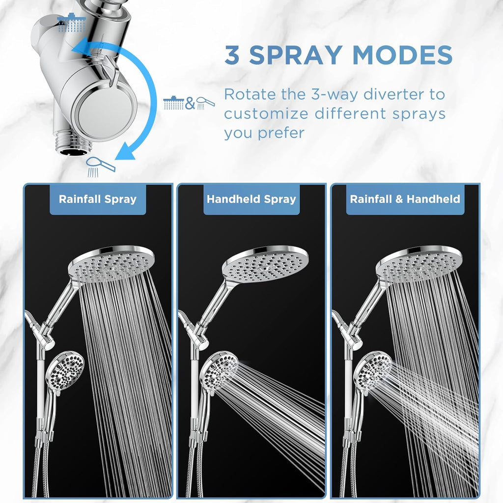 Dual Shower Head Combo 8 Inch Rainfall Handheld