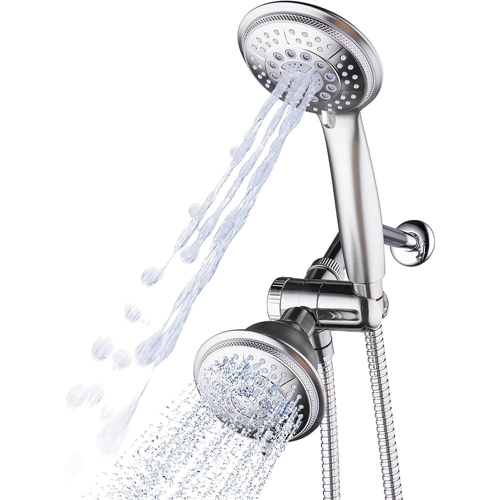 Nickel Dual Shower Head Combo – 24-Mode Handheld & 4" Rain with Hose & Diverter