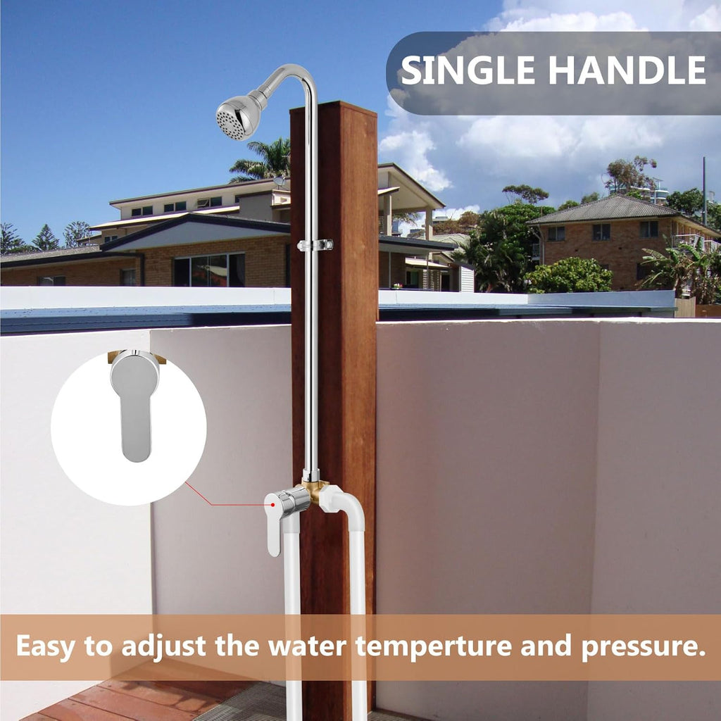 Polished Chrome Outdoor Shower at Poolside Backyard