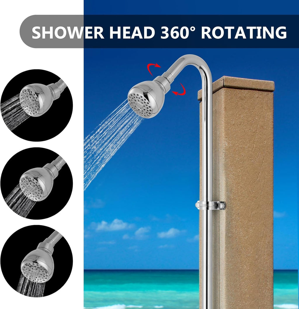 Polished Chrome Outdoor Shower at Poolside Backyard