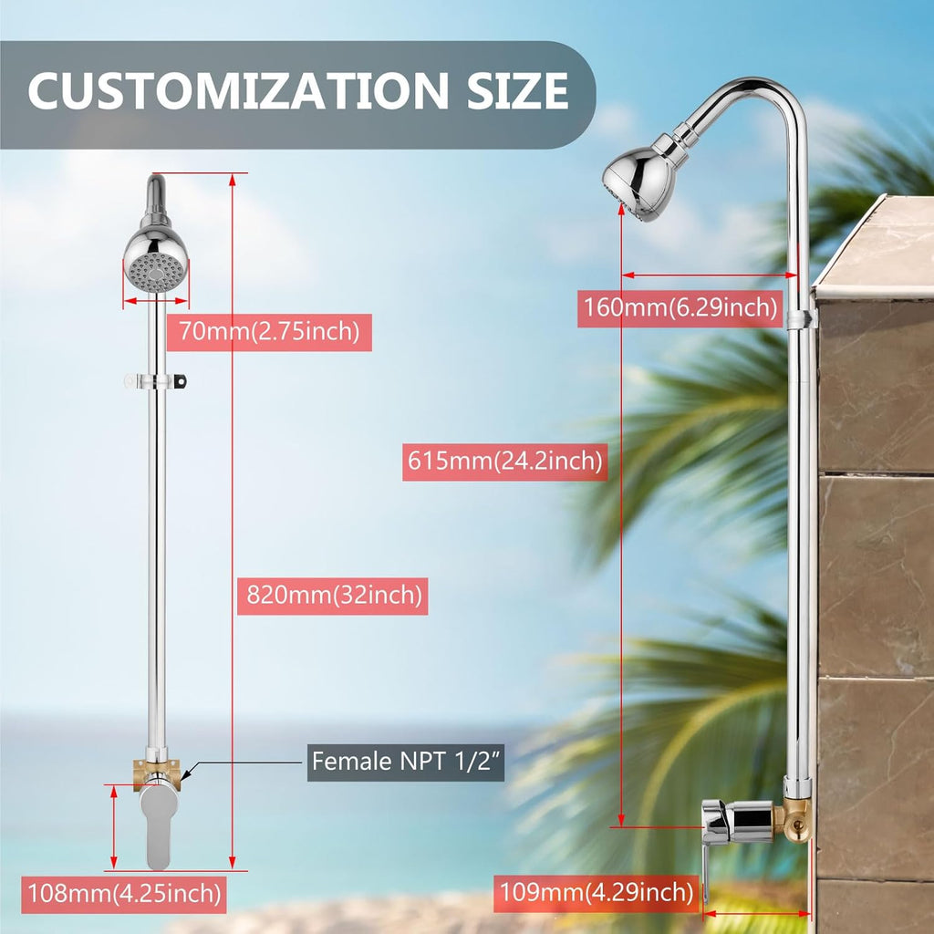 Polished Chrome Outdoor Shower Kit Single Handle