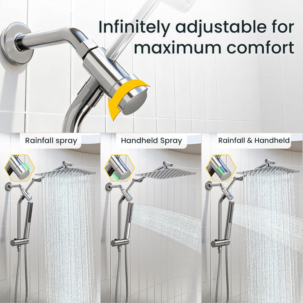 10 Inch All Metal Rainfall Shower Head Combo