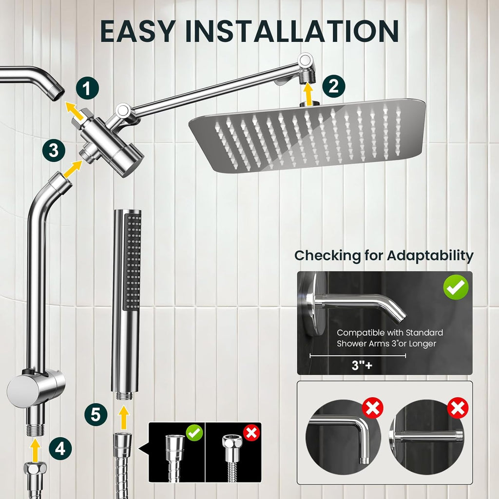 10 Inch All Metal Rainfall Shower Head Combo