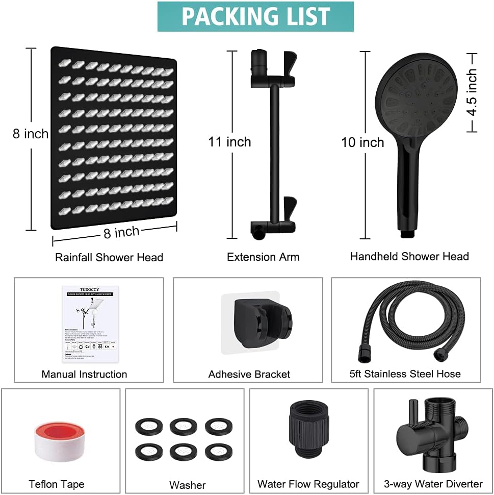 8 Inch Rainfall Shower Head Combo