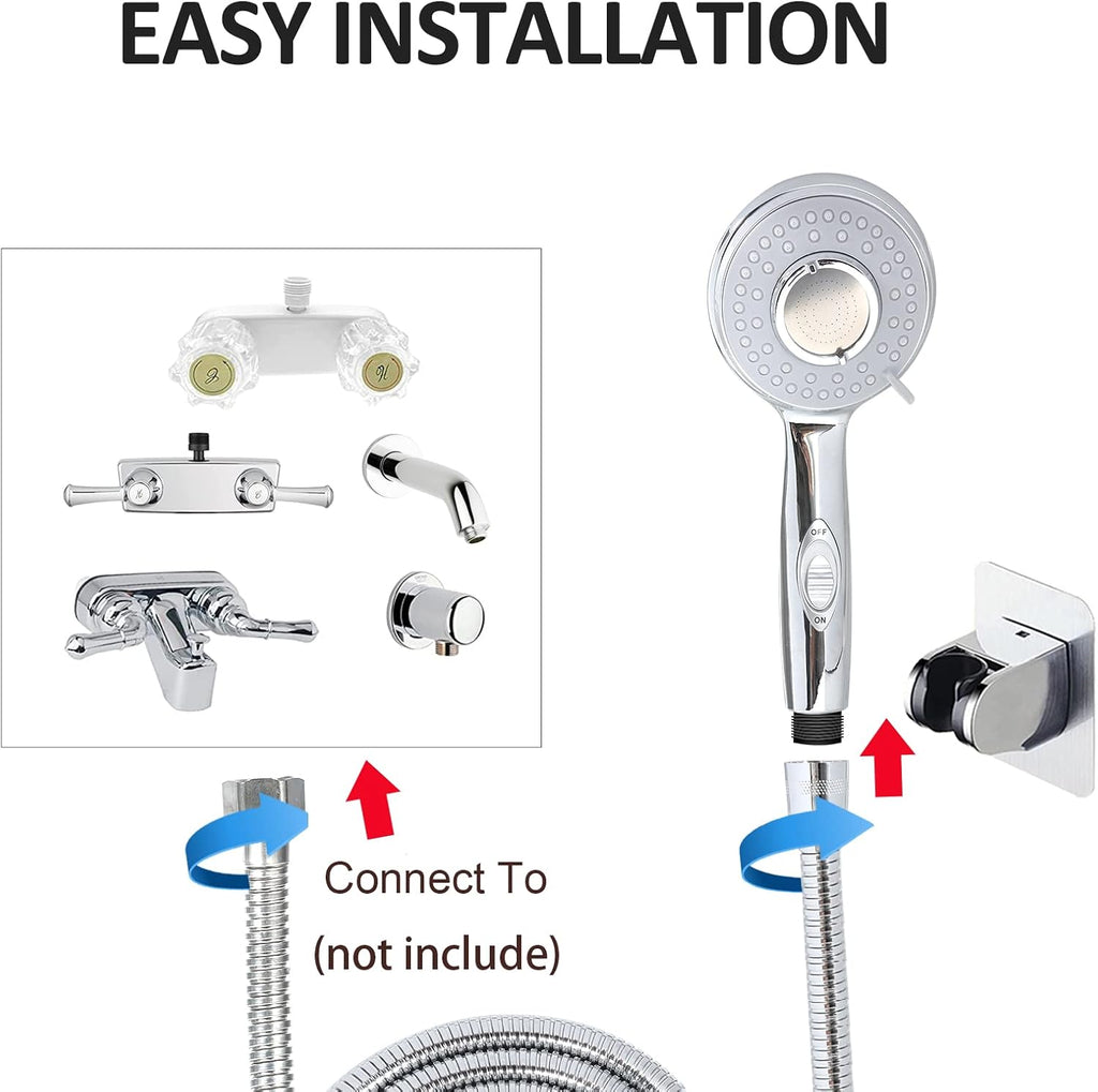 Handheld Shower Head – 5 Sprays with On/Off Switch, 60 - Inch Hose & Stand - THEONESHOWER