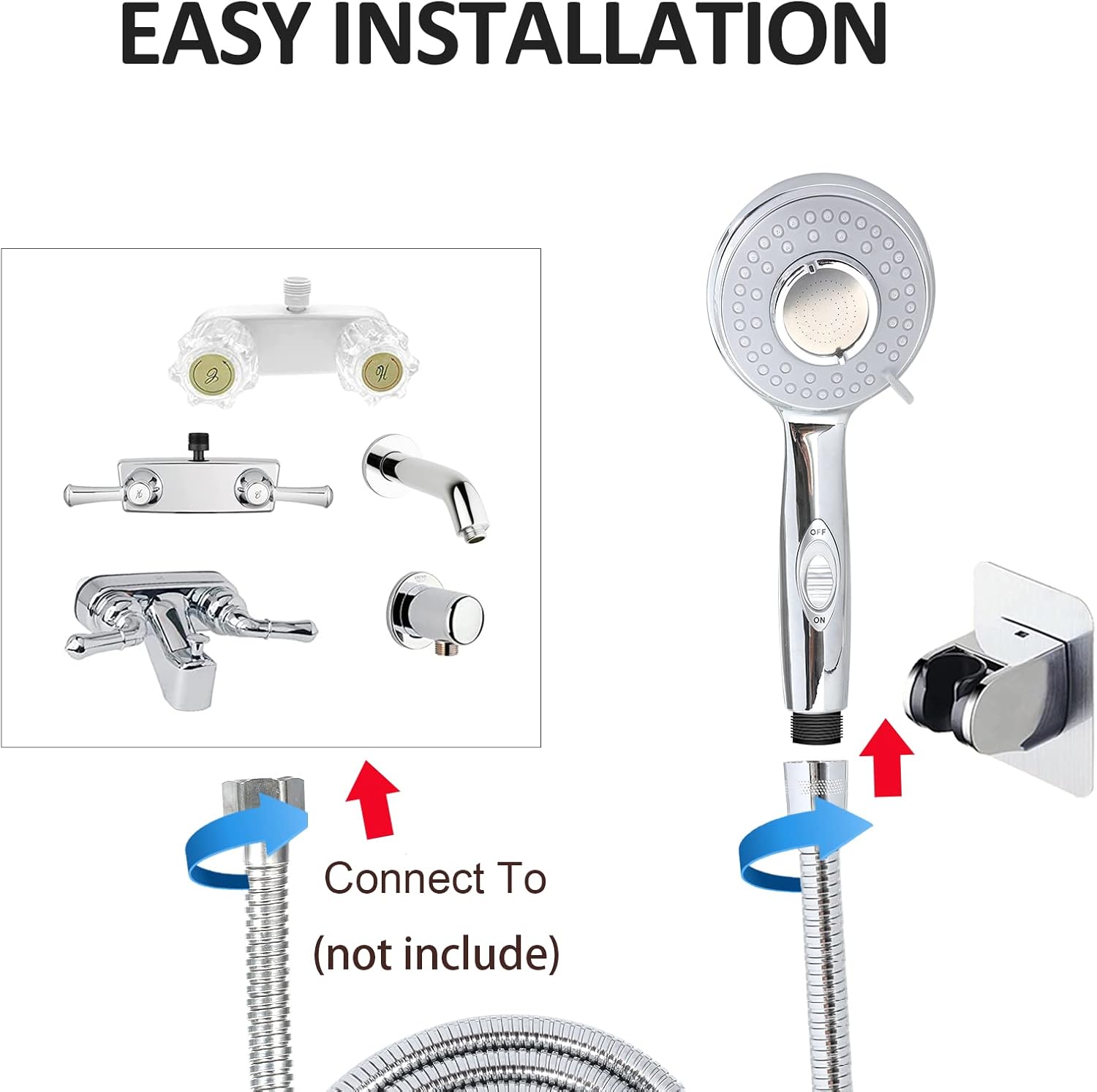 Handheld Shower Head – 5 Sprays with On/Off Switch, 60 - Inch Hose & Stand - THEONESHOWER