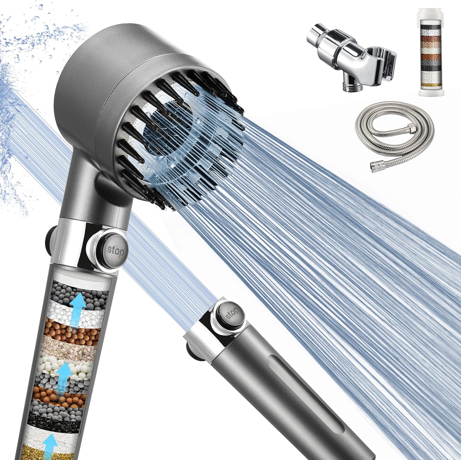 High Pressure Handheld Filter Shower Head with On/Off Switch and 5 FT Hose for RVs, Campers, Motorhomes - THEONESHOWER