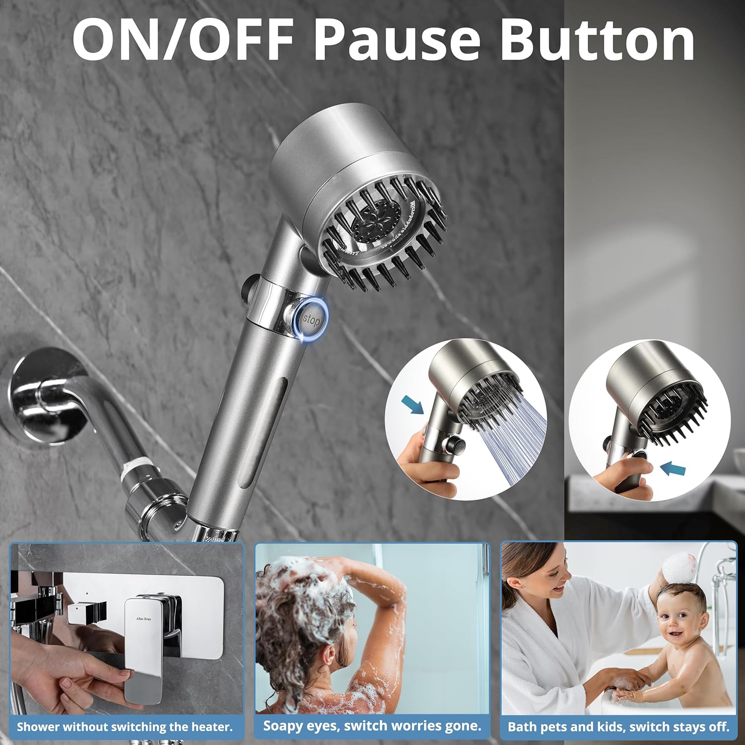 High Pressure Handheld Filter Shower Head with On/Off Switch and 5 FT Hose for RVs, Campers, Motorhomes - THEONESHOWER