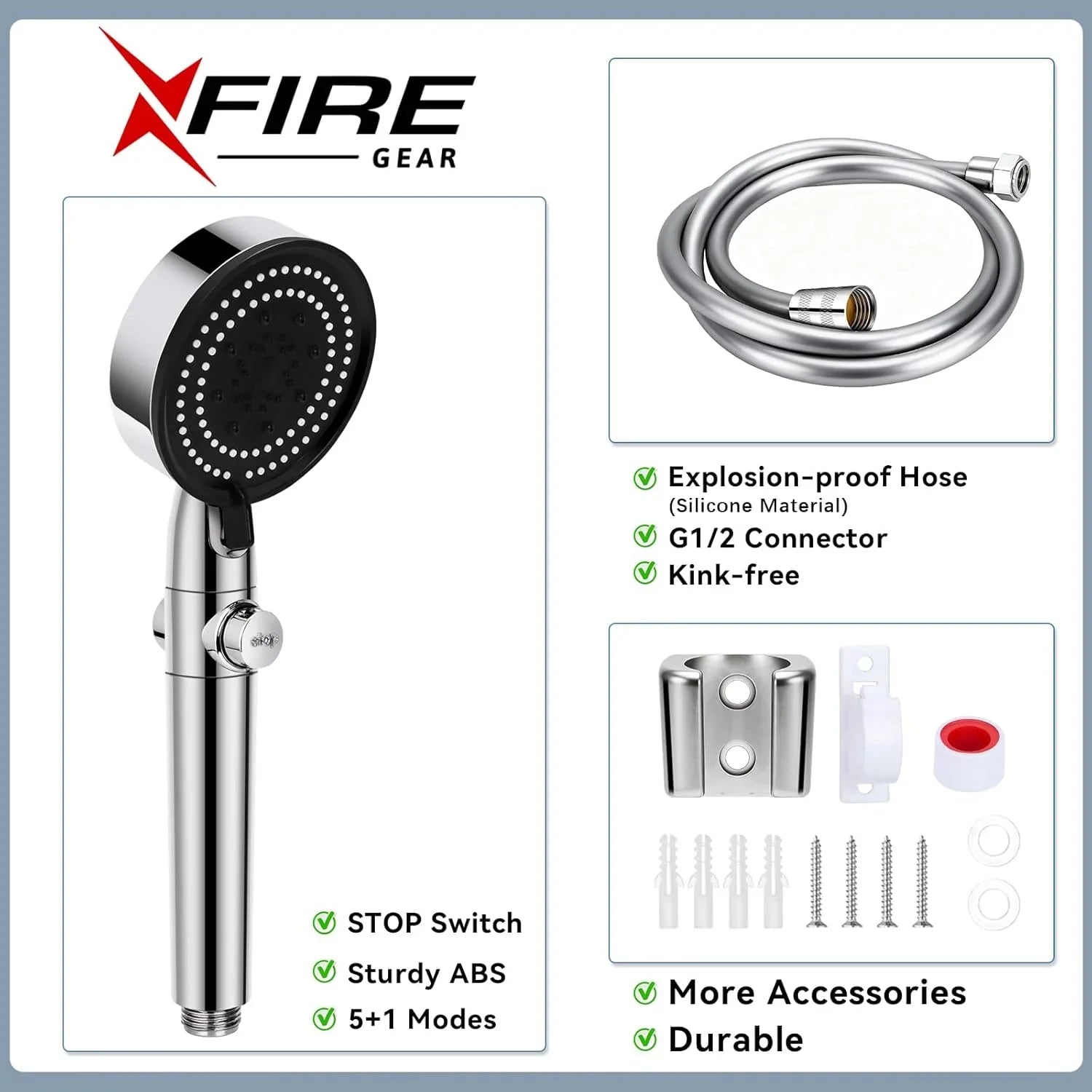 High Pressure Handheld RV Shower Head with Hose – 5+1 Spray Modes, Water Saving & On/Off Switch - THEONESHOWER