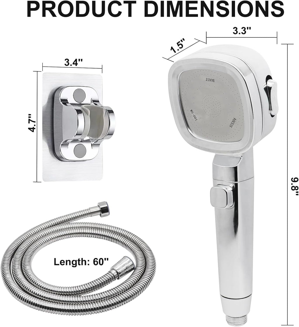 High - Pressure Handheld Shower Head – 3 Spray Patterns, 60 - Inch Hose & On/Off Switch - THEONESHOWER