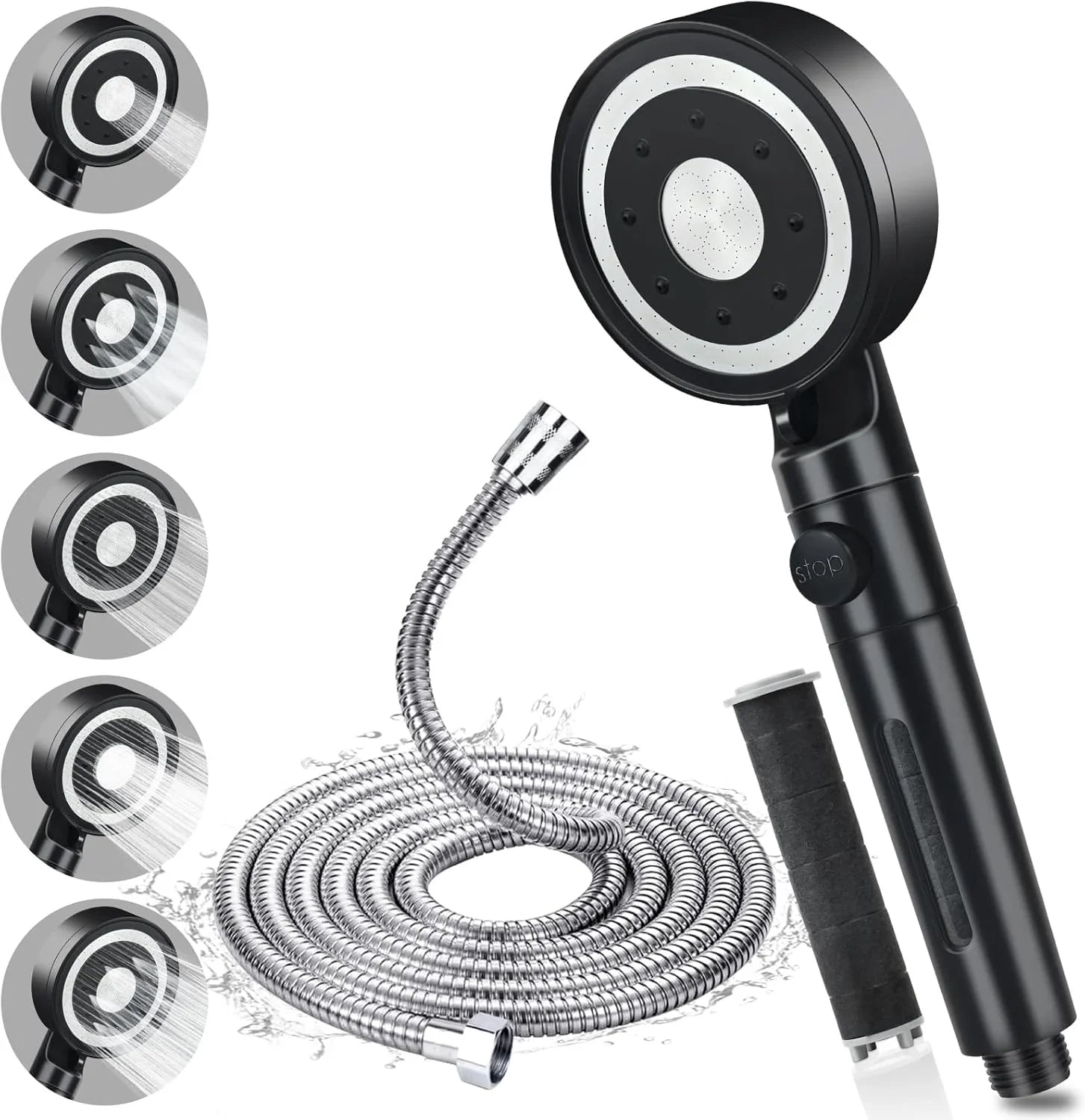 High Pressure Handheld Shower Head with 2M Hose – 5 Spray Modes, Pause Switch, Water Saving Filter, Adjustable Rainfall Shower Head for Home & RV - THEONESHOWER