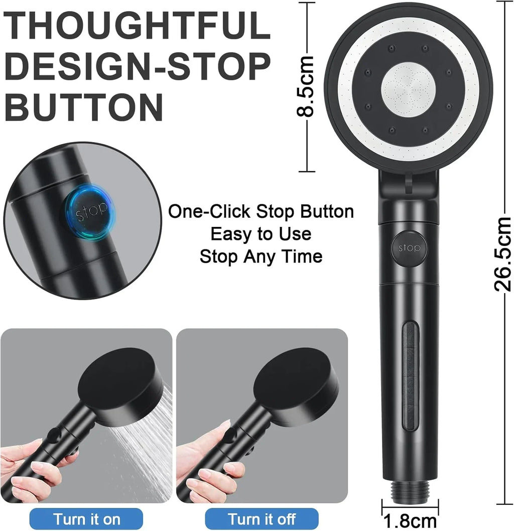 High Pressure Handheld Shower Head with 2M Hose – 5 Spray Modes, Pause Switch, Water Saving Filter, Adjustable Rainfall Shower Head for Home & RV - THEONESHOWER