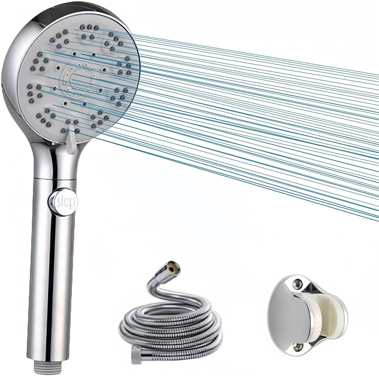 High - Pressure Handheld Shower Head with 5 Spray Patterns, Hose & On/Off Switch - THEONESHOWER