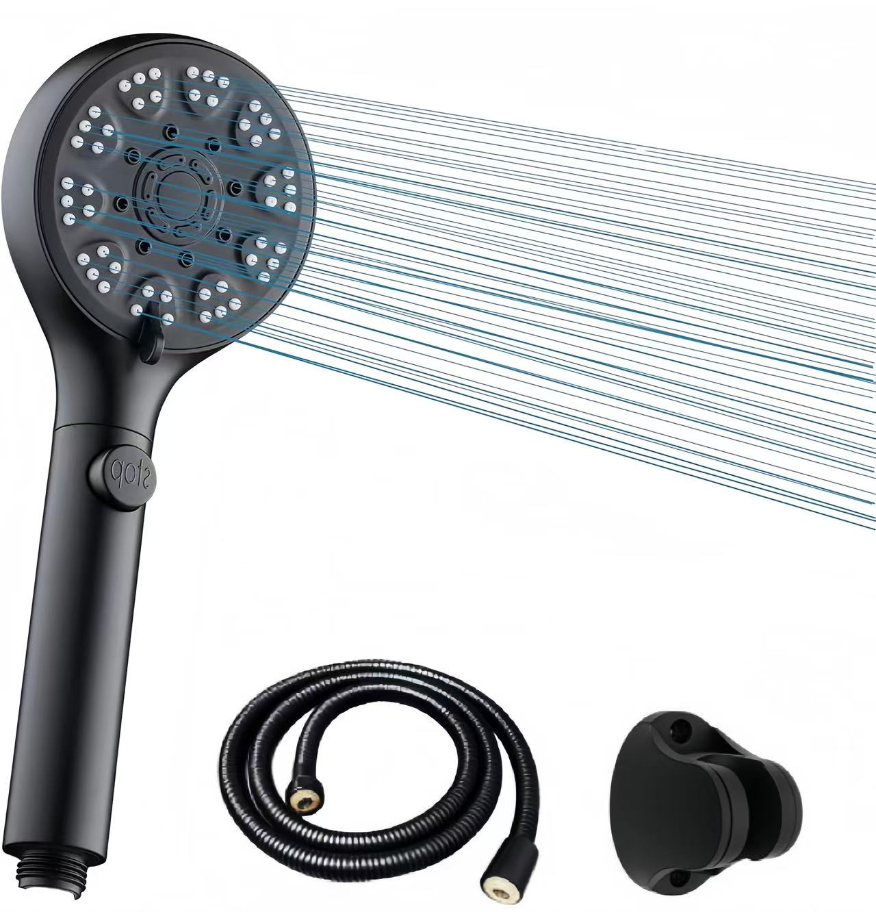 High - Pressure Handheld Shower Head with 5 Spray Patterns, Hose & On/Off Switch - THEONESHOWER
