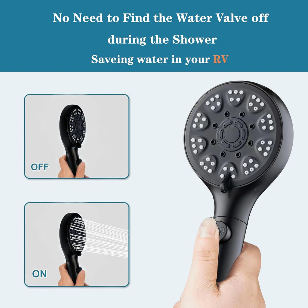 High - Pressure Handheld Shower Head with 5 Spray Patterns, Hose & On/Off Switch - THEONESHOWER