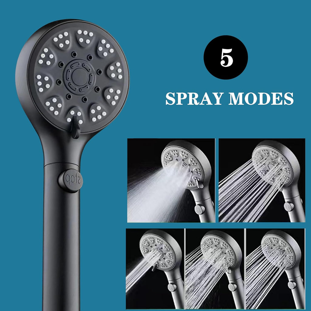 High - Pressure Handheld Shower Head with 5 Spray Patterns, Hose & On/Off Switch - THEONESHOWER