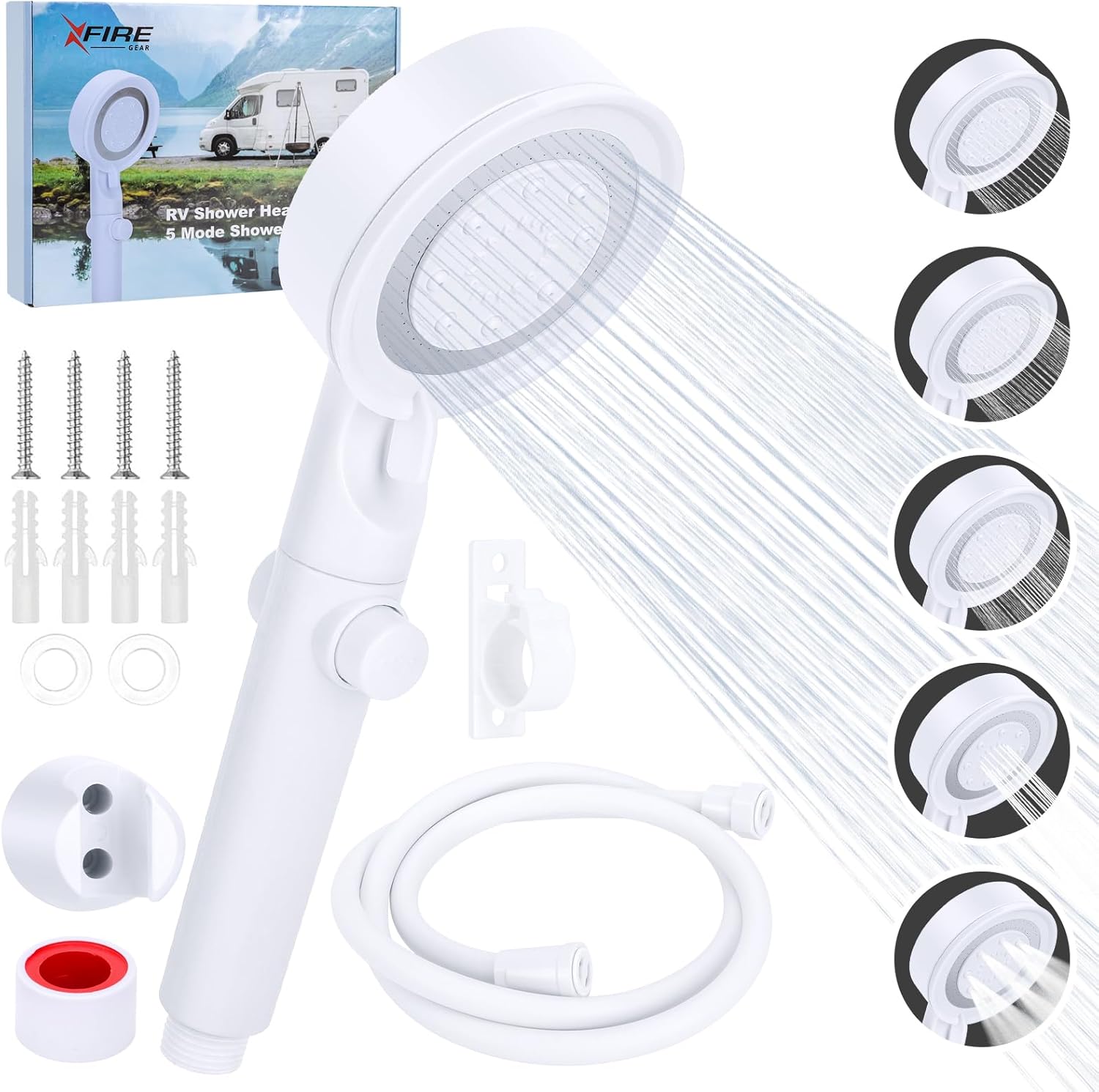 High Pressure RV Shower Head with Hose, 5+1 Spray Modes, Water Saving & On/Off Switch - THEONESHOWER