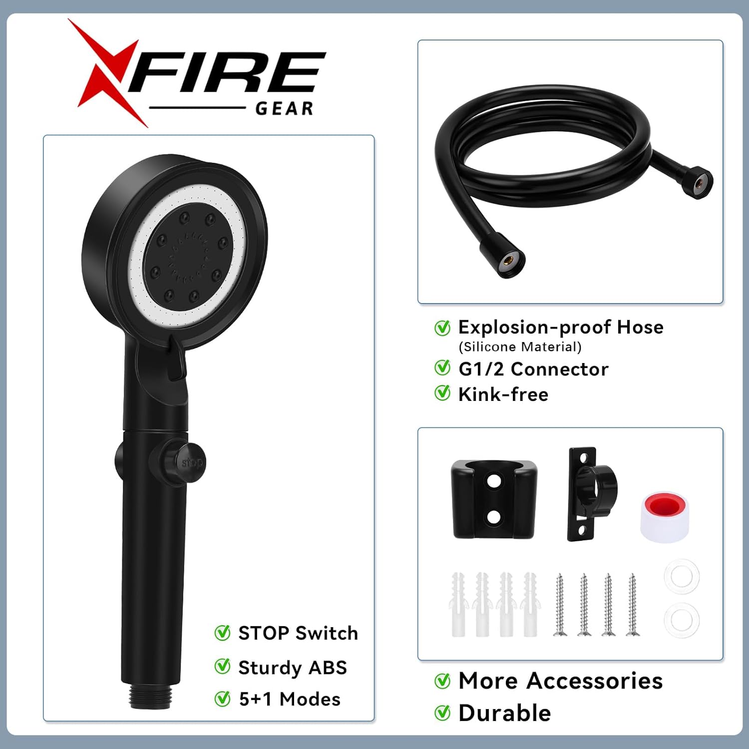 High Pressure RV Shower Head with Hose, 5+1 Spray Modes, Water Saving & On/Off Switch - THEONESHOWER