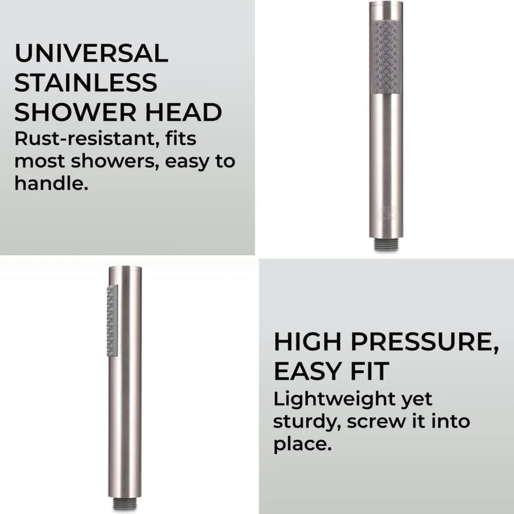 Replacement Universal Handheld Shower Head – High Pressure Stainless Steel Pencil Showerhead, Screw - On Attachment, Handheld Micro Shower Wand - THEONESHOWER