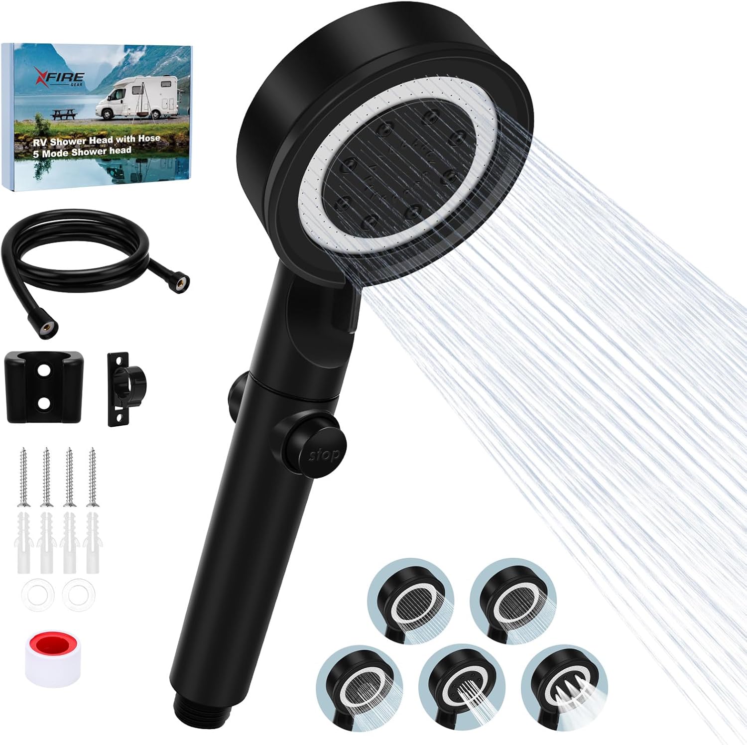 RV Shower Head with Hose, 5+1 Spray Modes, Water Saving, On/Off Switch - THEONESHOWER