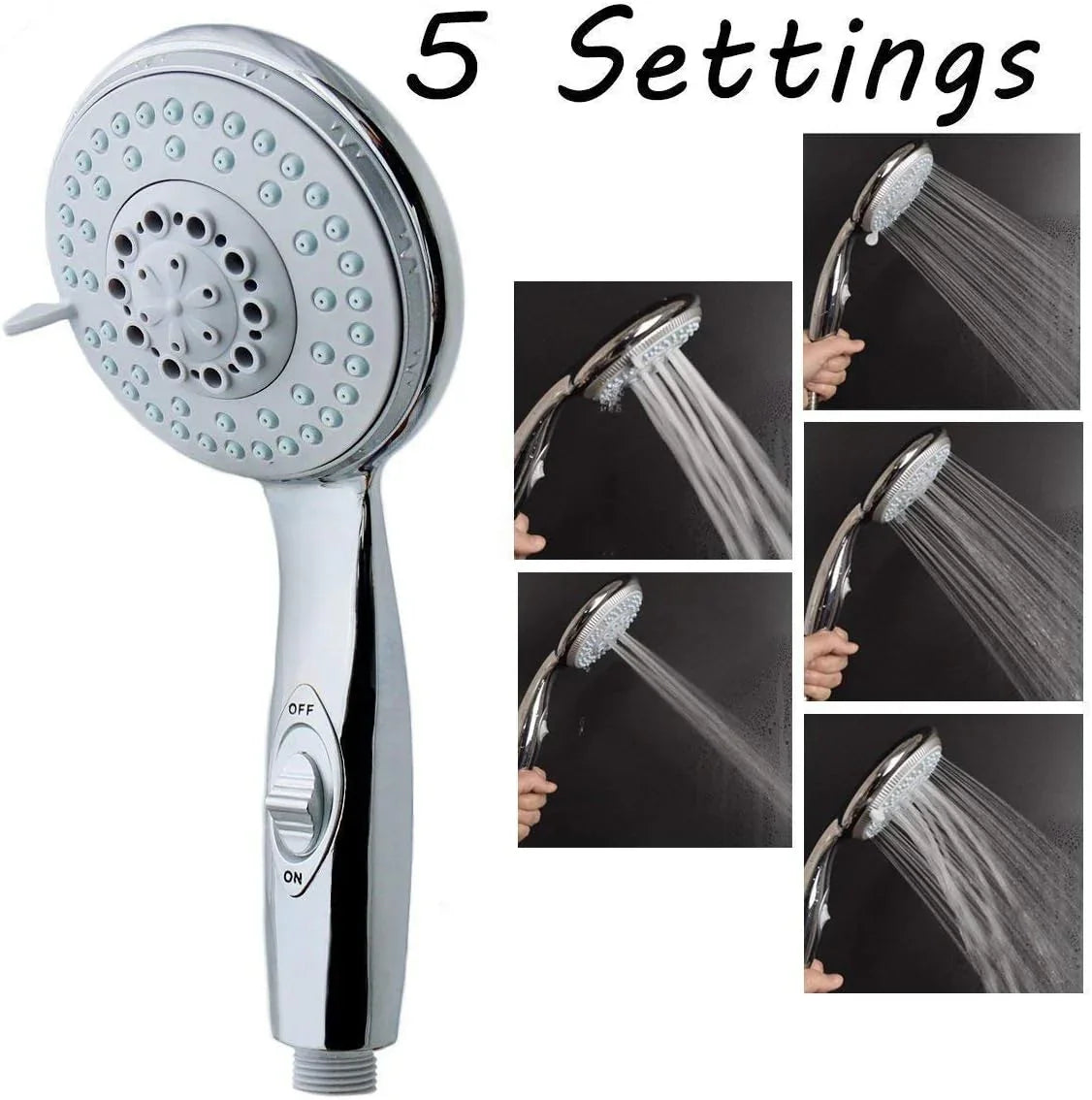 Switch - Activated Pressure - Boosting Handheld Showerhead with 5 Spray Settings 6.5 - Foot Extra - long Hose High - Pressure Shower Kit with Bathroom Tap Set Universal Adapter Bracket - THEONESHOWER