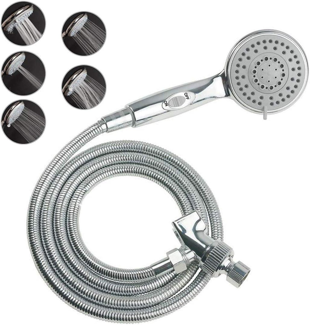 Switch - Activated Pressure - Boosting Handheld Showerhead with 5 Spray Settings 6.5 - Foot Extra - long Hose High - Pressure Shower Kit with Bathroom Tap Set Universal Adapter Bracket - THEONESHOWER