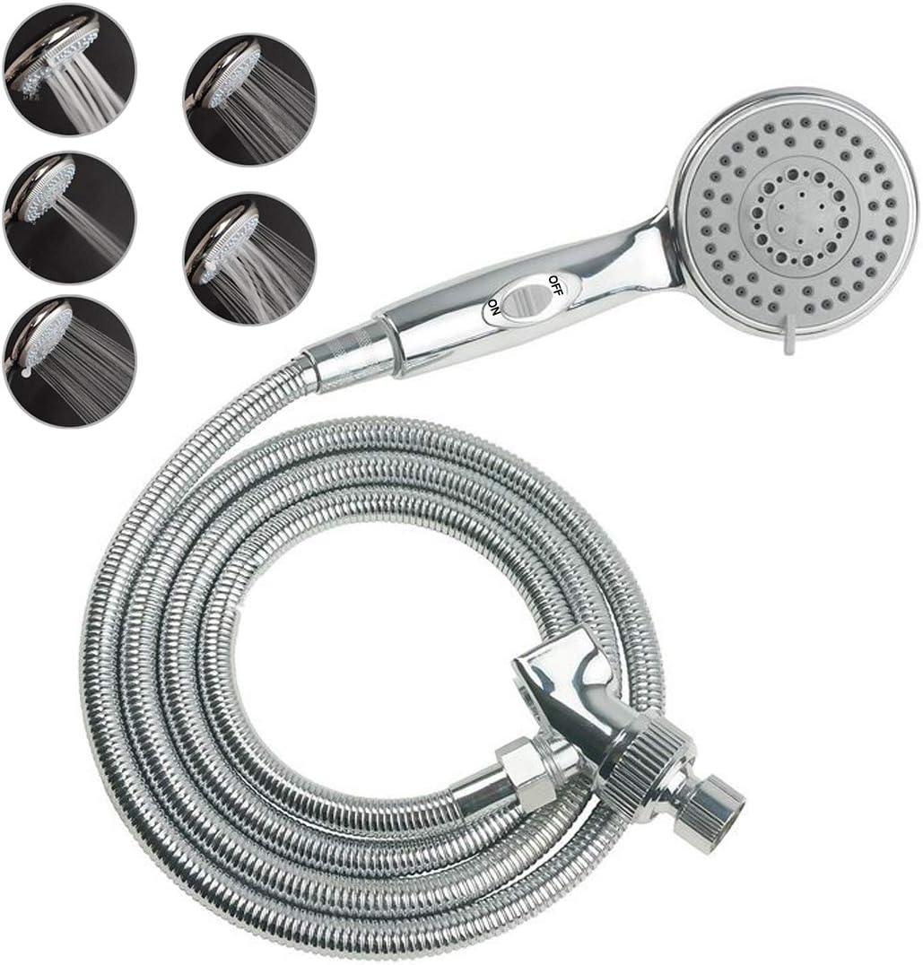 Switch - Activated Pressure - Boosting Handheld Showerhead with 5 Spray Settings 6.5 - Foot Extra - long Hose High - Pressure Shower Kit with Bathroom Tap Set Universal Adapter Bracket - THEONESHOWER